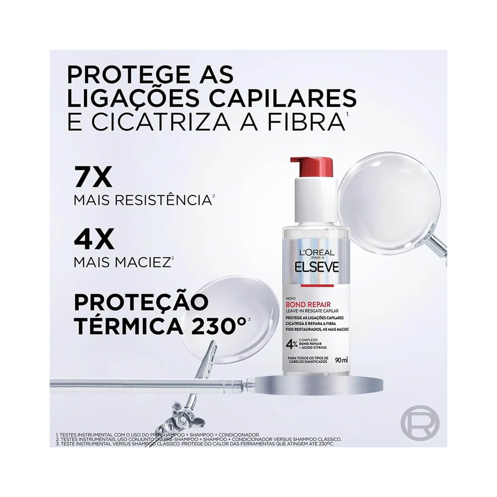 Imagem promocional destacando benefícios do Leave-In Elseve Bond Repair 90ml